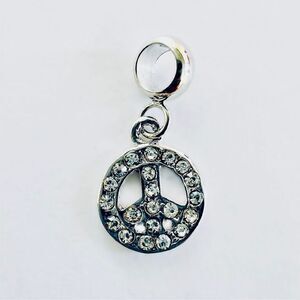 Peace Sign Silver Rhinestone Charm